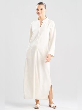 NWT N Natori Sz L Quilted Geo Knit Jacquard Zip Lounger Long Sleeves Pockets